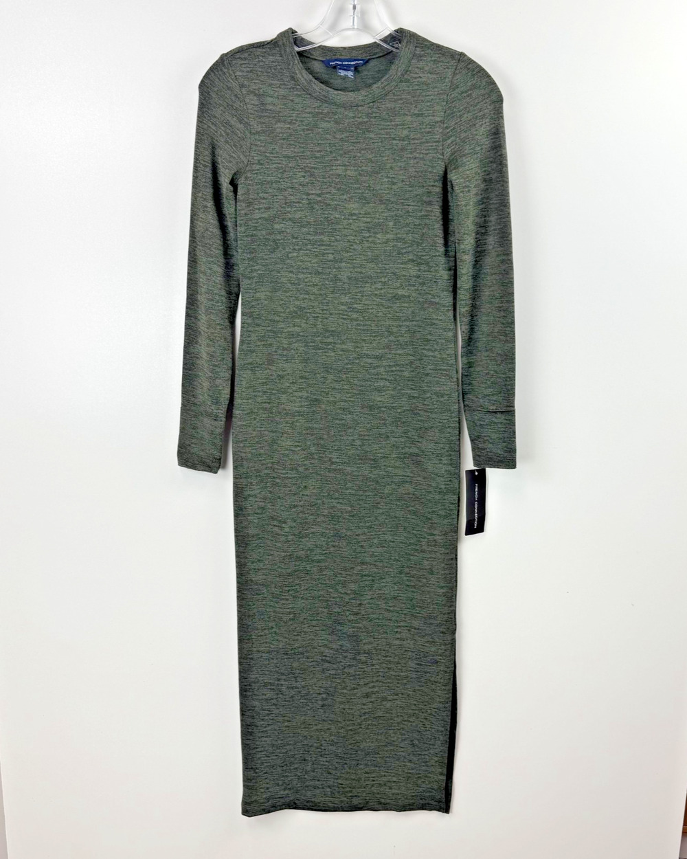 NWT French Connection $128 Olive Black Bodycon Side Slit Sweater Dress Small